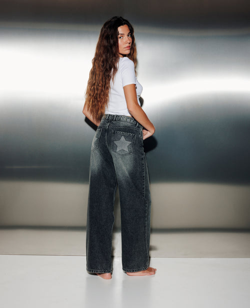 Jean wide taille basse avec étoiles - PIMKIE - 1