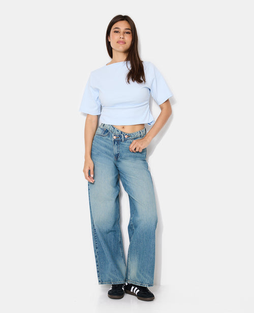 Jean wide taille haute avec ceinture décalée - PIMKIE - 1
