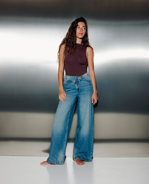 Jean wide taille haute avec ceinture décalée - PIMKIE - 1