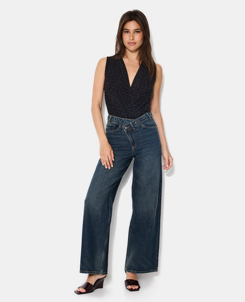 Jean wide taille haute avec ceinture décalée - PIMKIE - 1