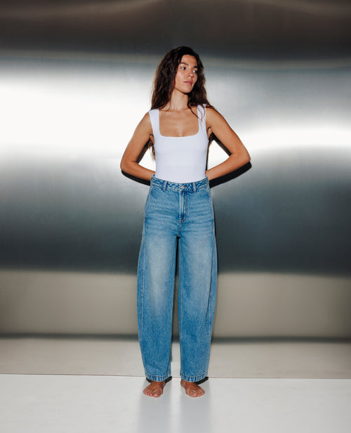 Jean barrel taille haute avec jeux de couture - PIMKIE - 1