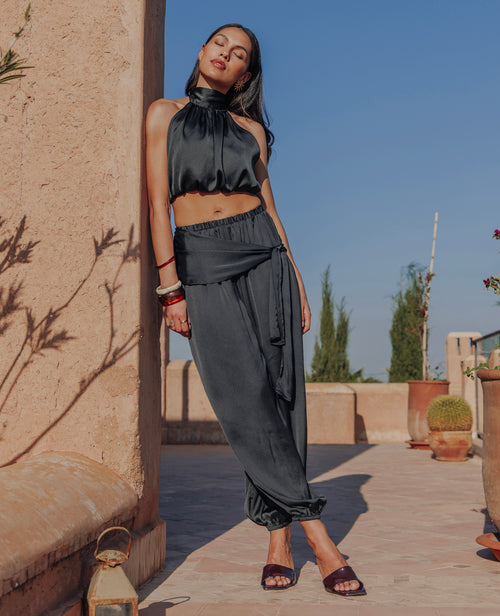 Pantalon bouffant en satin avec ceinture à nouer - PIMKIE - 1