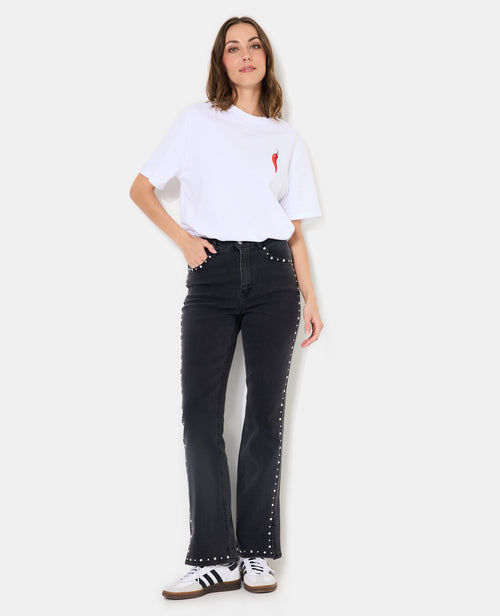 Jean droit taille haute avec clous - PIMKIE - 1