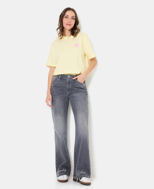 Jean flare taille haute avec broderies - PIMKIE - 1