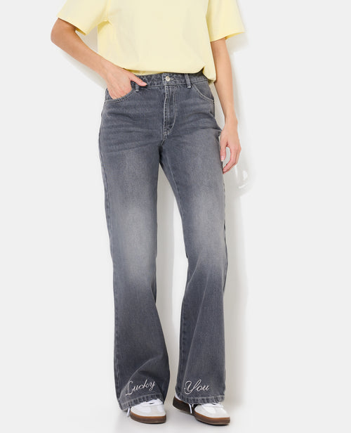 Jean flare taille haute avec broderies - PIMKIE - 5
