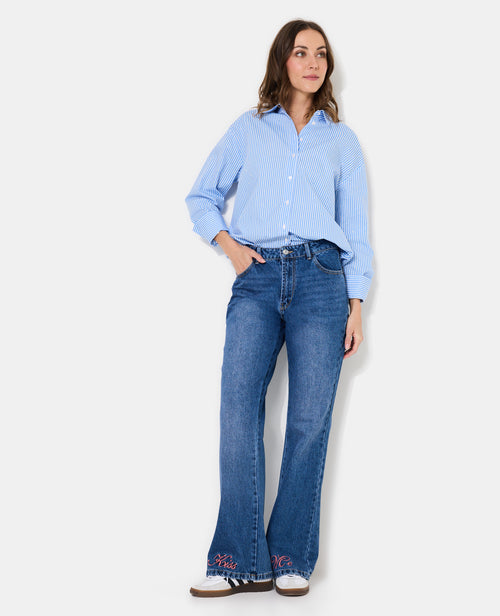 Jean flare taille haute avec broderies - PIMKIE - 1