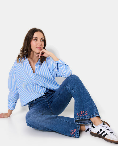 Jean flare taille haute avec broderies - PIMKIE - 3