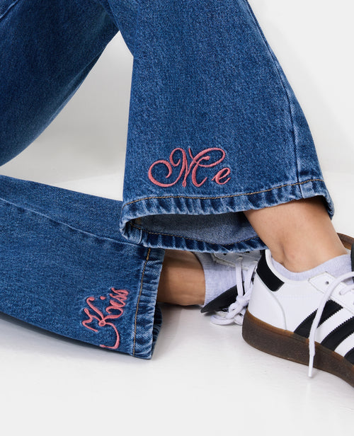 Jean flare taille haute avec broderies - PIMKIE - 1