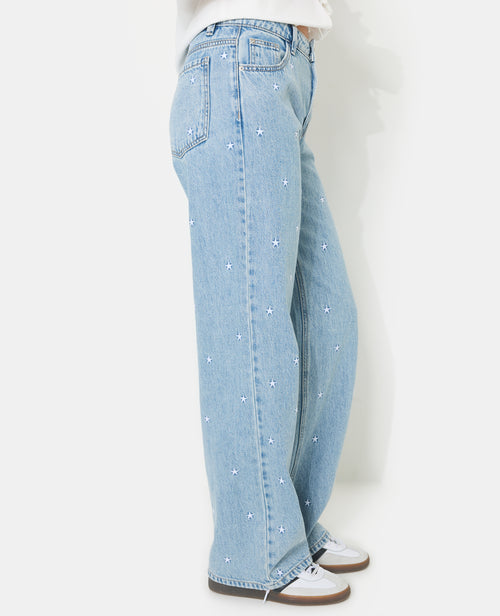 Jean wide taille medium avec étoiles brodées - PIMKIE - 2