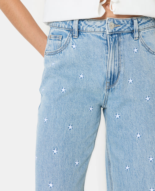 Jean wide taille medium avec étoiles brodées - PIMKIE - 3