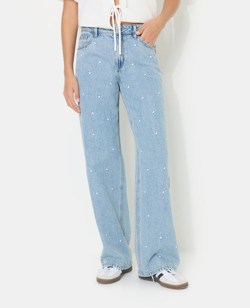 Jean wide taille medium avec étoiles brodées - PIMKIE - 5