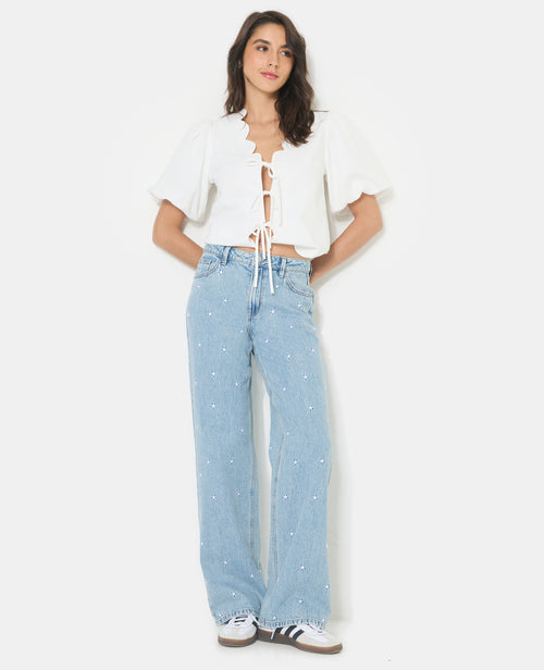 Jean wide taille medium avec étoiles brodées - PIMKIE - 7