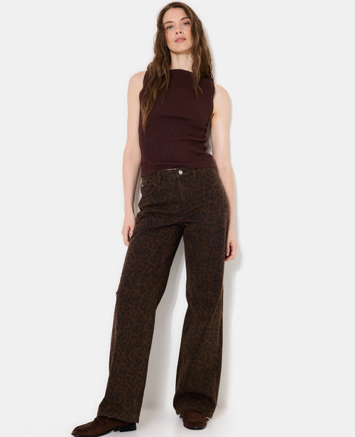 Jean wide taille medium motif léopard - PIMKIE - 1