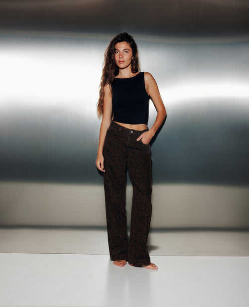 Jean wide taille medium motif léopard - PIMKIE - 1