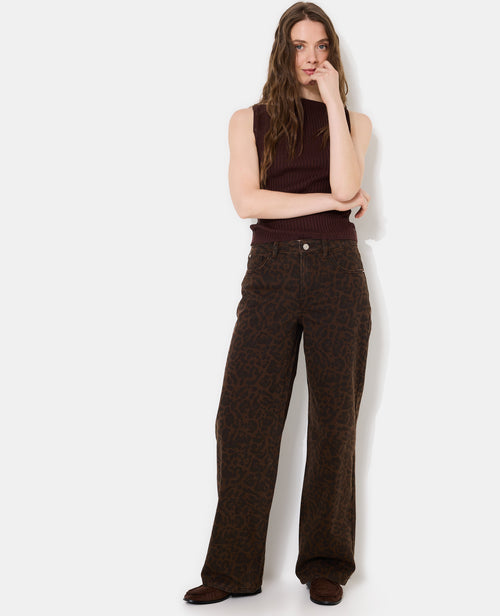 Jean wide taille medium motif léopard - PIMKIE - 1