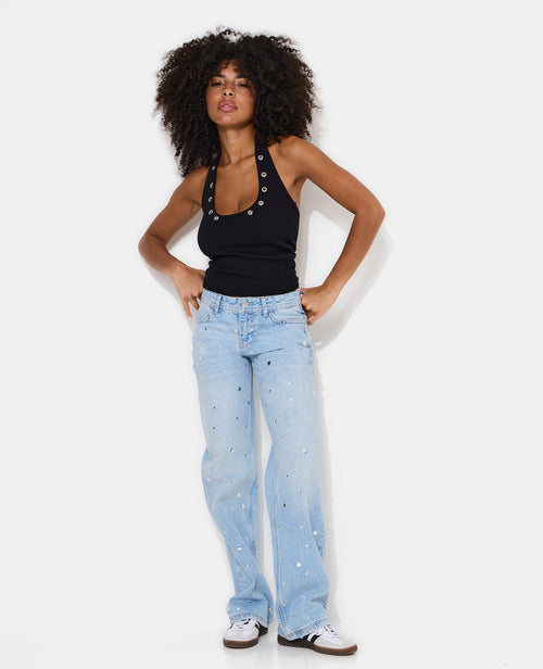 Jean wide taille basse avec clous et œillets - PIMKIE - 1