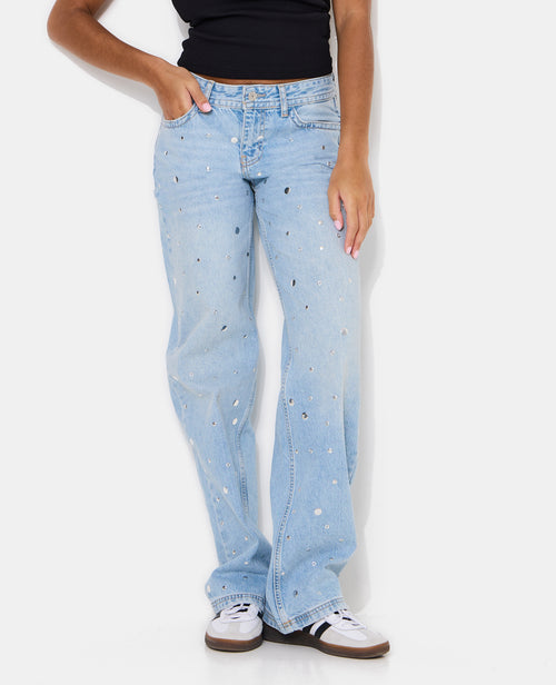 Jean wide taille basse avec clous et œillets - PIMKIE - 5