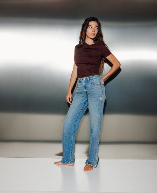Jean straight taille haute avec strass - PIMKIE - 1