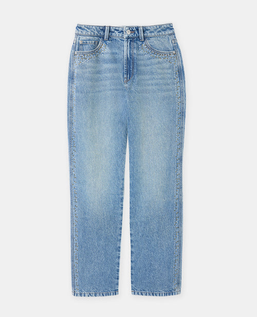 Jean straight taille haute avec strass - PIMKIE - 4