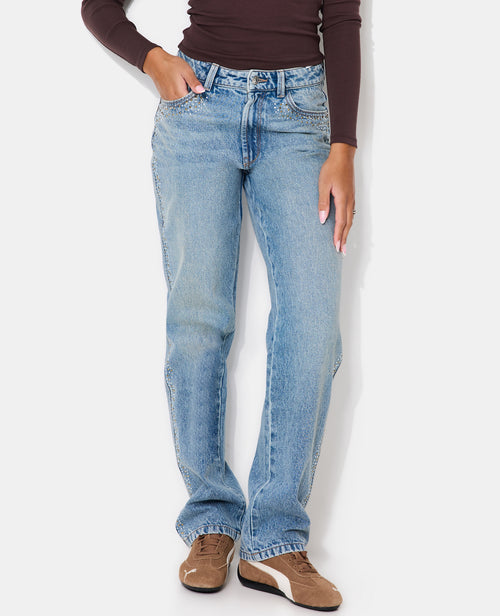 Jean straight taille haute avec strass - PIMKIE - 5