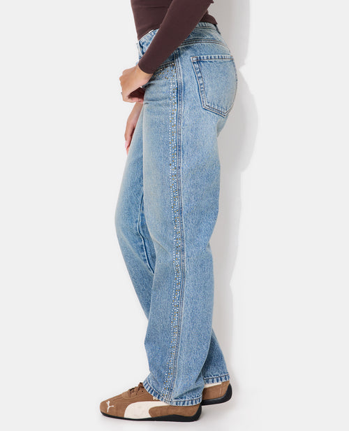 Jean straight taille haute avec strass - PIMKIE - 7