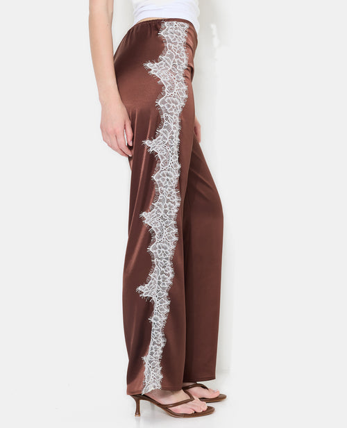 Pantalon droit satin et dentelle esprit lingerie - PIMKIE - 2
