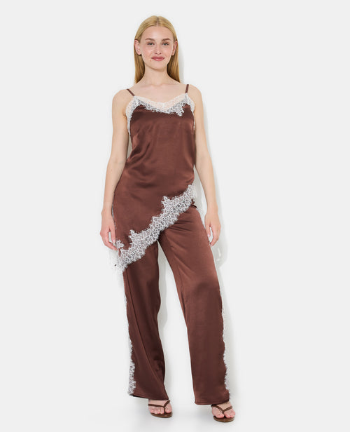 Pantalon droit satin et dentelle esprit lingerie - PIMKIE - 3