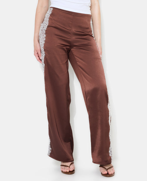 Pantalon droit satin et dentelle esprit lingerie - PIMKIE - 5