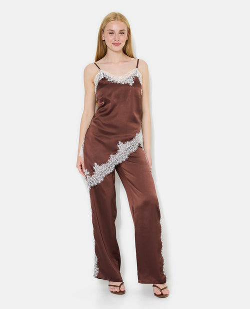 Pantalon droit satin et dentelle esprit lingerie - PIMKIE - 1