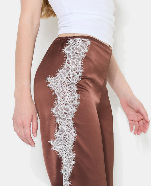 Pantalon droit satin et dentelle esprit lingerie - PIMKIE - 2