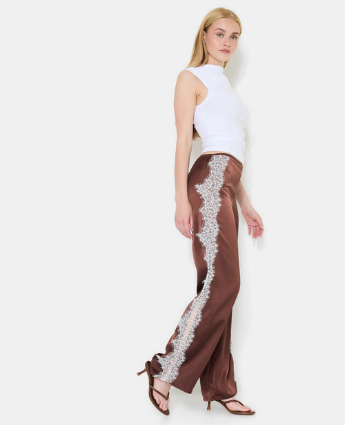 Pantalon droit satin et dentelle esprit lingerie - PIMKIE - 9