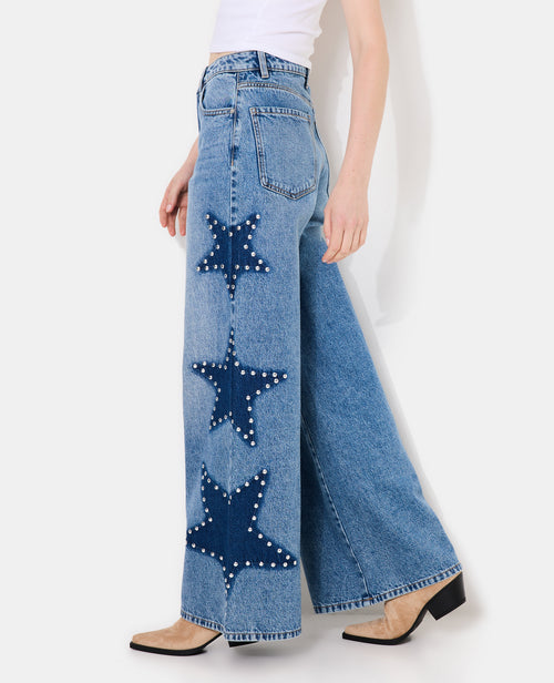 Jean extra-wide taille haute avec étoiles clous - PIMKIE - 2