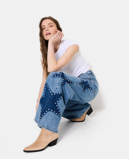 Jean extra-wide taille haute avec étoiles clous - PIMKIE - 3