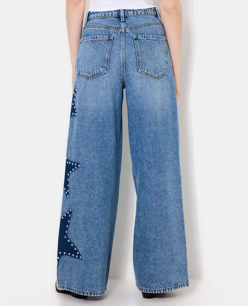 Jean extra-wide taille haute avec étoiles clous - PIMKIE - 6