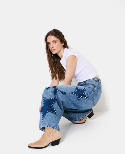 Jean extra-wide taille haute avec étoiles clous - PIMKIE - 2