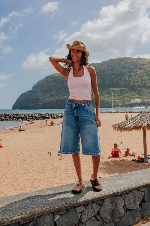 Bermuda en jean avec taille décalée - PIMKIE - 1