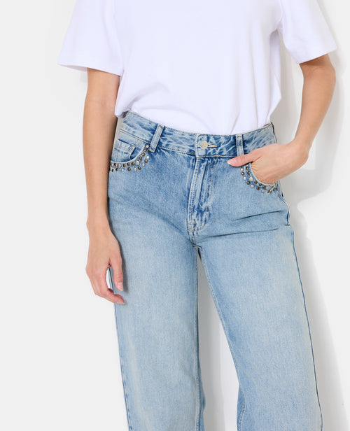 Jean wide taille medium avec clous et broderies - PIMKIE - 2