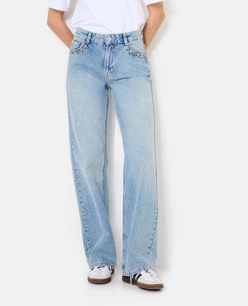 Jean wide taille medium avec clous et broderies - PIMKIE - 3