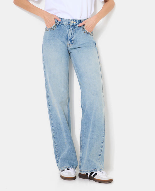 Jean wide taille medium avec clous et broderies - PIMKIE - 5