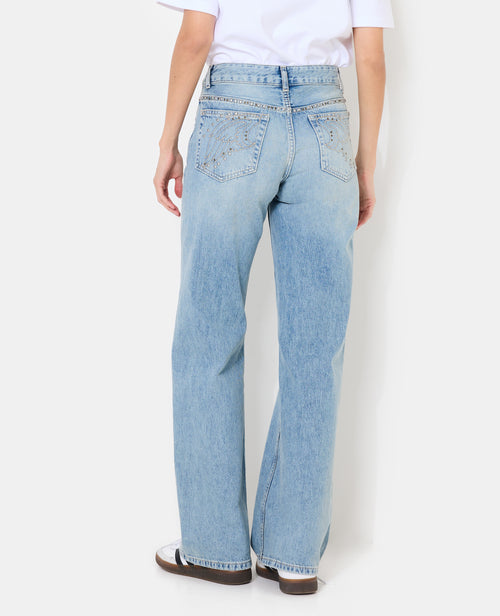 Jean wide taille medium avec clous et broderies - PIMKIE - 6
