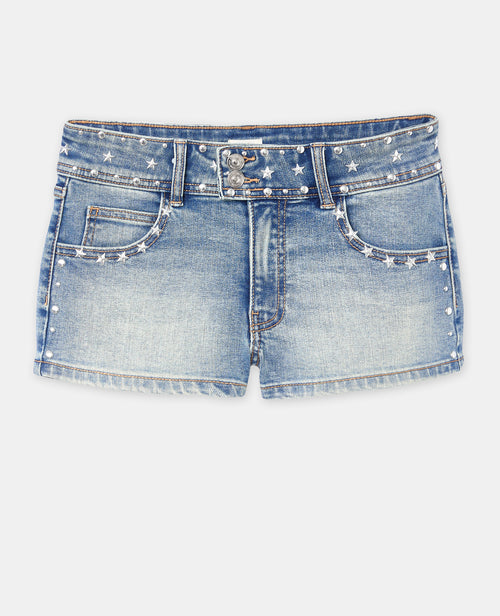 Mini-short en jean taille basse avec clous et étoiles - PIMKIE - 4