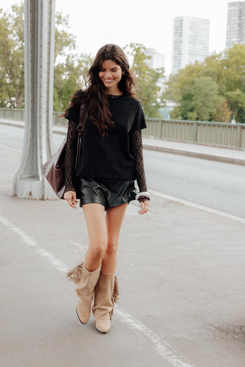 Short en simili taille haute avec fentes arrondies - PIMKIE - 1