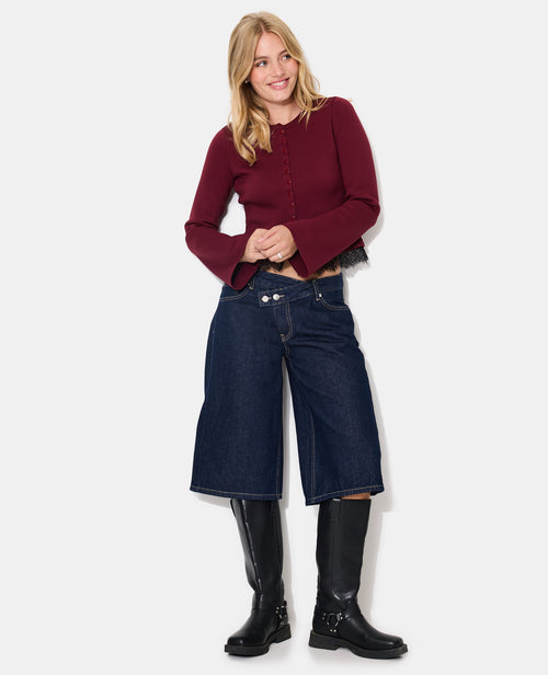 Bermuda en jean ample avec ceinture décalée - PIMKIE - 1
