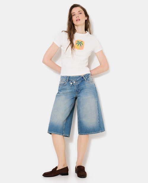 Bermuda en jean ample avec ceinture décalée - PIMKIE - 1