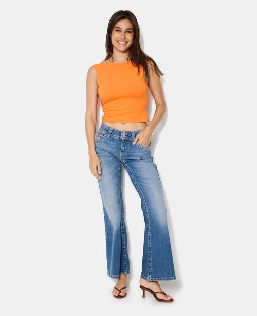 Jean flare taille basse avec 2 boutons - PIMKIE - 1