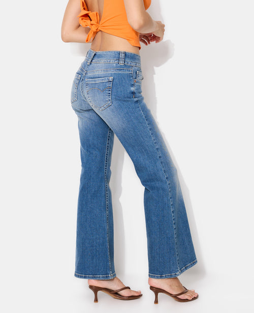 Jean flare taille basse avec 2 boutons - PIMKIE - 2