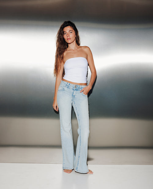 Jean flare taille basse avec 2 boutons - PIMKIE - 1