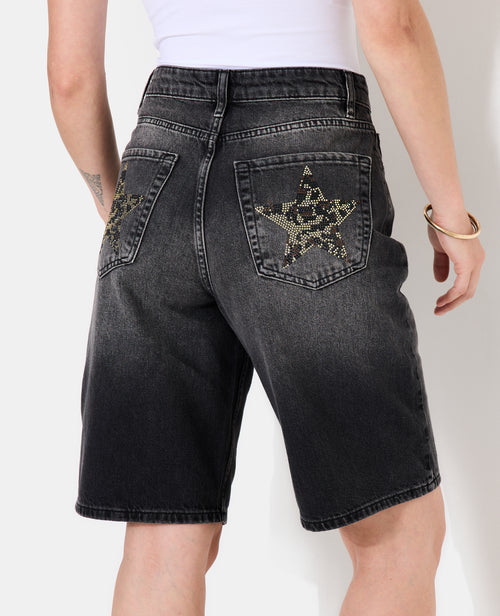 Bermuda en jean avec étoiles strass léopard - PIMKIE - 3