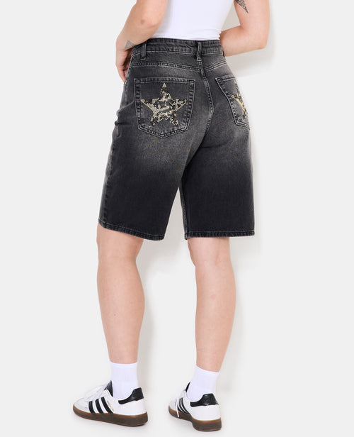 Bermuda en jean avec étoiles strass léopard - PIMKIE - 6