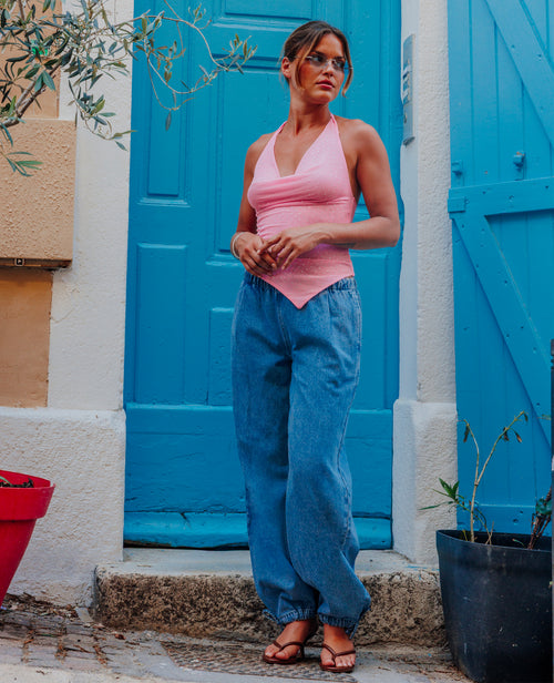 Jean large avec ceinture et bas de jambe élastiqués - PIMKIE - 1